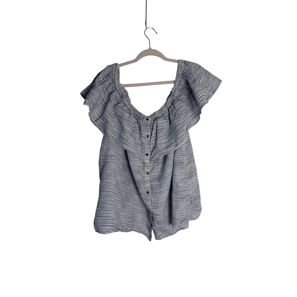 Lucky Brand Blue White Striped Off Shoulder Ruffle Button Front Blouse 3X